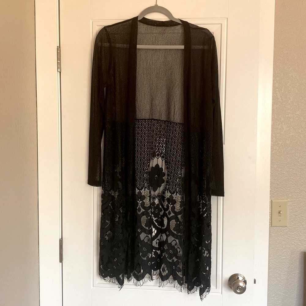 Sheer black lace kimono